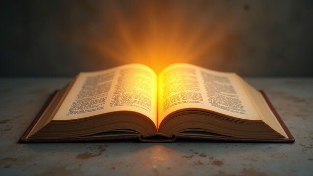 A gilded Bible open to a page, symbolizing revelation or divine knowledge.