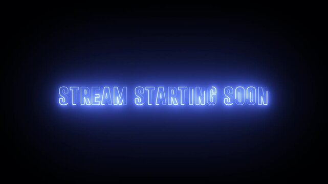 Stream starting soon neon text animation suitable for video live streaming on transparent background. Vice City neon text effect Seamless looping video.