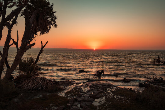 Sunrise on lake Afdera in Afar region, Ethiopia