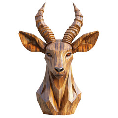 Fototapeta premium Charming 3D Wood Sculpture of a Stylized Antelope Head with Low Polygon Art Style