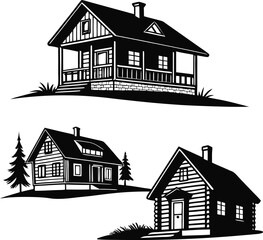 Black and White Silhouettes of Charming Country Homes