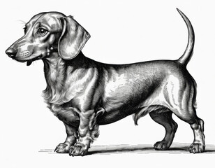 Vintage Illustration of a Dachshund, Line Art