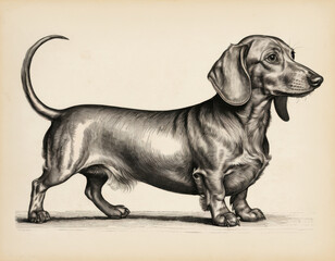 Vintage Illustration of a Dachshund, Line Art