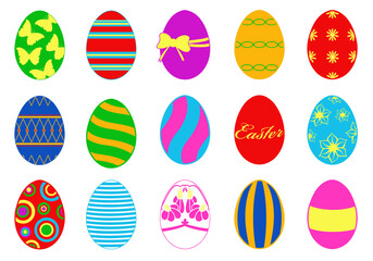 Collage of different Easter eggs isolated on white background
