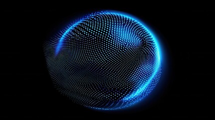 Futuristic digital visualization of an abstract glowing 3D sphere with a geometric grid pattern of luminous dots against a dark background