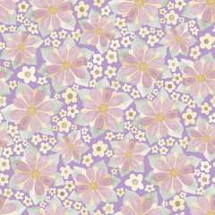 Watercolor flowers, yellow and pink colors. Seamless floral pattern-669.