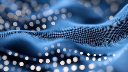 Mesmerizing abstract digital landscape with undulating blue waves and shimmering glowing points creating a futuristic and technological atmosphere