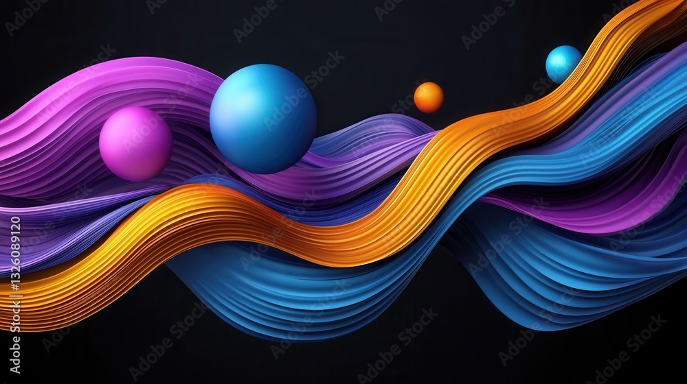 Poster vibrant undulating waves of color and light create a captivating surreal abstract composition evokin