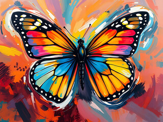 Abstract Painting of a Butterfly with Bold Intricate Patterns, Vibrant Hues, and Swirling Lines Creating Energy and Movement