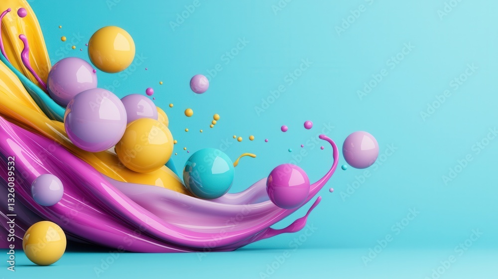 Poster a visually captivating composition featuring a dynamic interplay of vibrant surreal liquid motions a