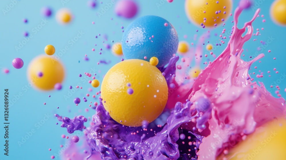 Poster A captivating abstract composition featuring a dynamic and colorful splash of surreal fluid motion and vibrant shapes floating in a dreamlike mesmerizing setting