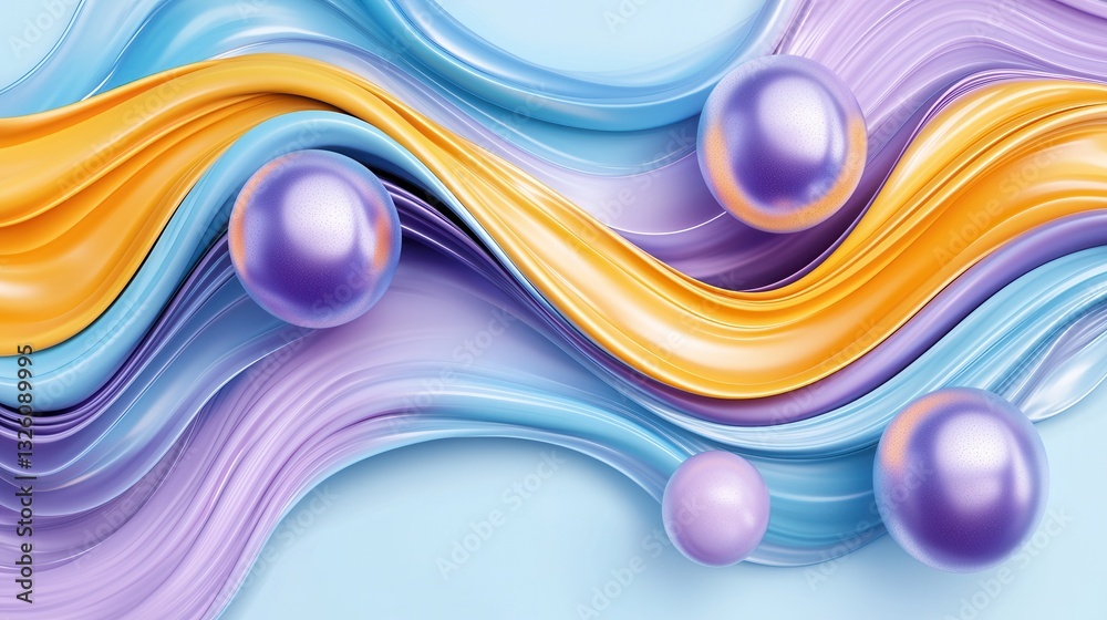 Poster mesmerizing 3d abstract composition with dynamic fluid forms and vibrant pastel colors creating a su