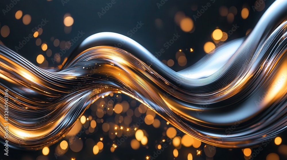 Poster captivating abstract composition featuring dynamic glowing golden waves that flow and undulate creat