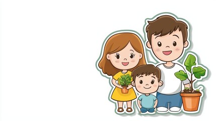 Eco-Friendly Family Habits in Cartoon Style for Sustainable Living Concepts