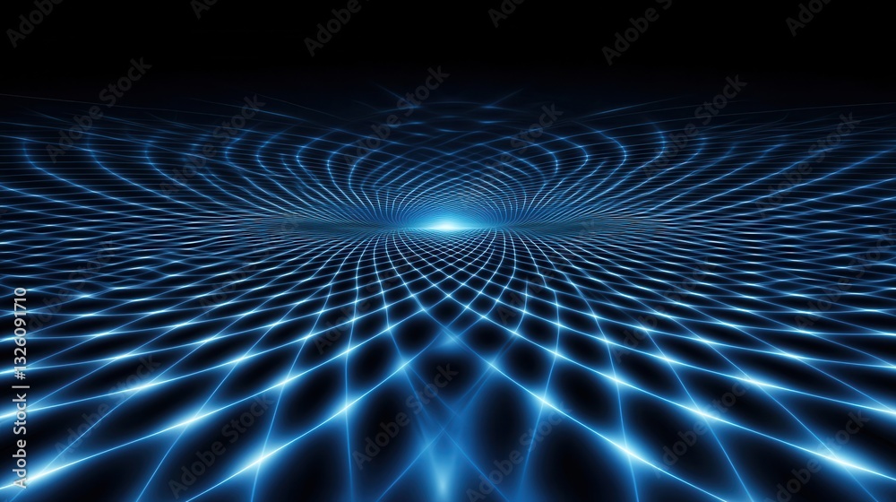 Poster captivating abstract image featuring a dynamic digital grid in deep glowing shades of blue against a