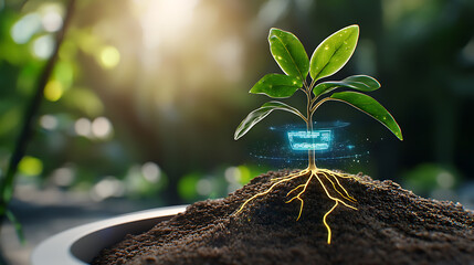 Intelligent tree growth event in a futuristic green environment nature content featuring innovative technology close-up viewpoint on sustainable development