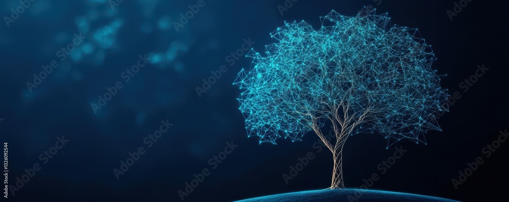 Poster a solitary, illuminated tree stands against a dark, ethereal background, creating a serene and tranq