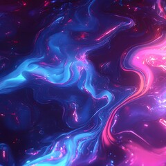 Fototapeta premium Cosmic Fluidity: An abstract, vibrant artwork showcasing a mesmerizing dance of swirling blue and pink fluids, illuminated with radiant energy. This image is a portal to the cosmos.