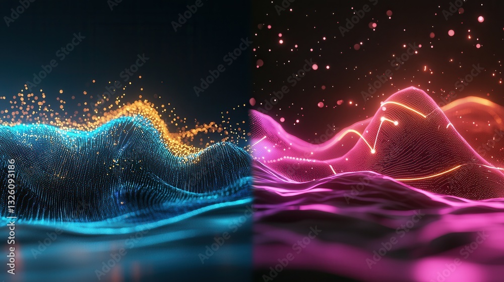 Poster captivating abstract composition of luminous neon waves flowing with dynamic energy and rhythmic mov