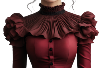 Elegant red dress with unique ruffled neckline detail