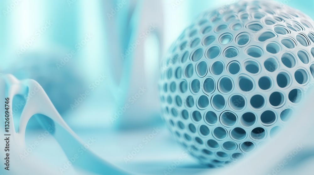 Poster a futuristic abstract image showcasing a smooth blue wireframe sphere composed of intricate intercon