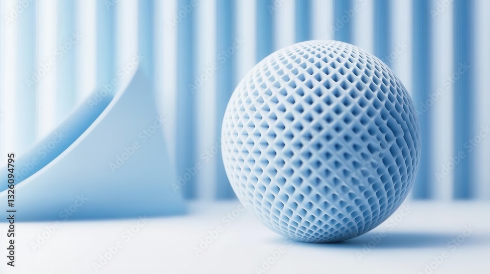 Poster a minimalist abstract image featuring a smooth glossy blue wireframe sphere composed of a geometric 