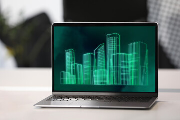 Building information modeling. Digital project on laptop display