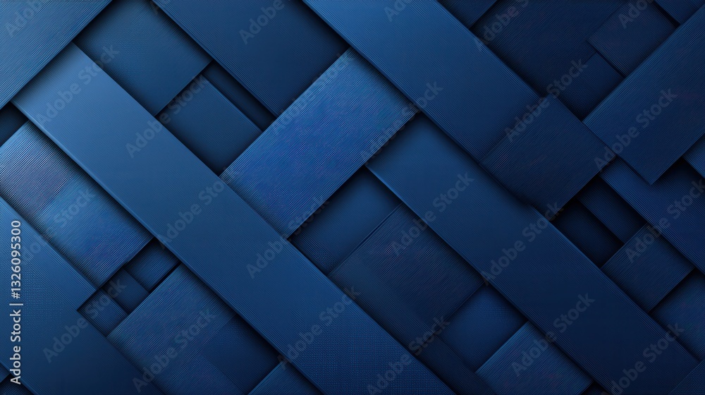 Poster layered blue geometric shapes and overlapping diagonal lines create an abstract digital network stru