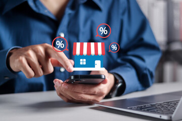 Online shopping concept. Online shopping service with convenient home delivery options.