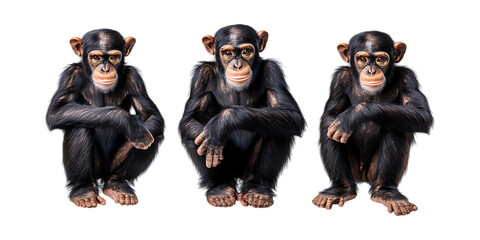 Pack Chimpanzee Set Against Transparent Background for Wildlife Illustrations, Nature Conservation, or Educational Designs