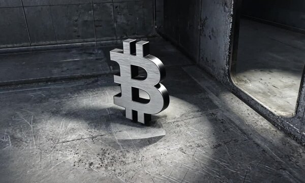 Single floating bag of money filled with bitcoins - 30fps with alpha channel