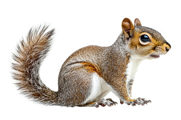 Obraz premium Squirrel with a fluffy tail sitting on a white background
