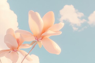 Fototapeta premium Spring Bloom of Delicate Pink Flowers Against a Clear Blue Sky Inspires Tranquility and Warmth in Nature's Beauty