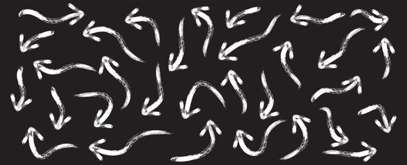 Thin multipurpose brush arrow  painted with chalk on black chalk board. Left, right, multipurpose direction arrow symbol Can be used as.. 