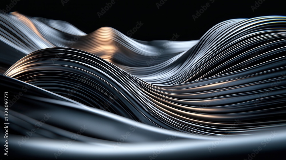 Poster dynamic and mesmerizing abstract digital visualization of glowing blue data waves creating a futuris