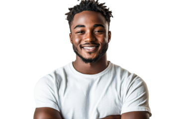 Smiling young man with a joyful expression and casual style