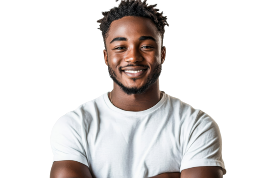 Smiling young man with a joyful expression and casual style