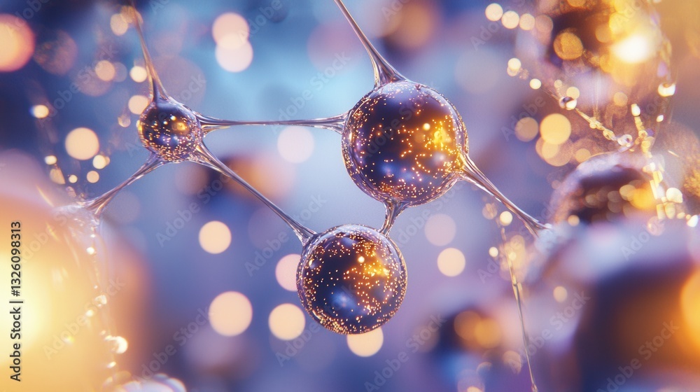 Poster Mesmerizing display of shimmering translucent spheres and glittering liquid particles floating and dancing through the air creating a captivating and enchanting holiday inspired scene