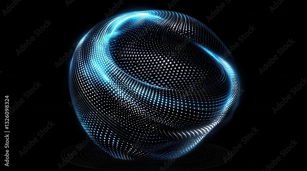 Poster a captivating futuristic 3d sphere composed of a pulsing glowing wireframe structure creating an abs