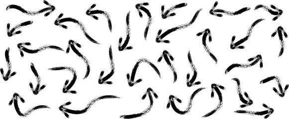 Thin multipurpose brush arrow  painted with chalk on white chalk board. Left, right, multipurpose direction arrow symbol Can be used as.. 