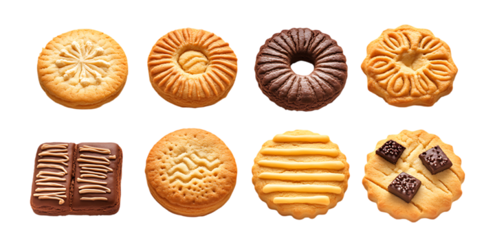 Pack Cookie Set Against Transparent Background for Dessert Branding, Bakery Illustrations, or Snack Advertising