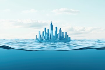 Fototapeta premium Futuristic Cityscape Sinking Under Water in a Climate Catastrophe Scenario
