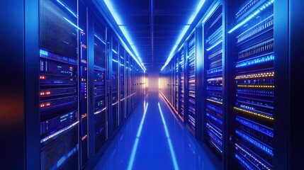 High-tech data center with rows of advanced server cabinets