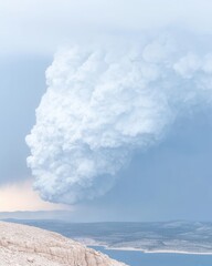 Fototapeta premium World Meteorological Day banner concept. Cloud formation over a coastal landscape with a dramatic sky