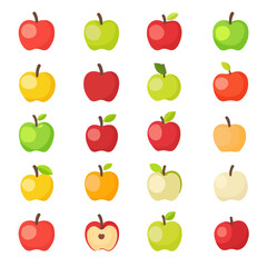 My Simple flat 2D icon red yellow green apple set isolated on a white background, vector, flat design, animation design, simple flat 2D icon, minimalist design, clipart	