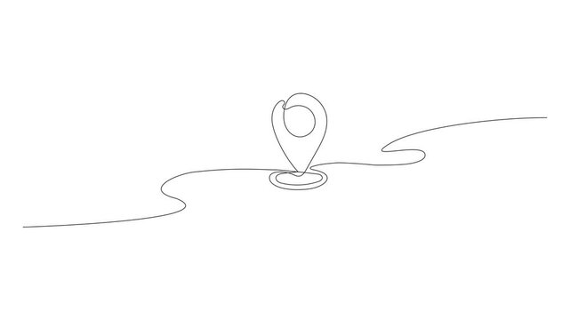 Continuous one line drawing of path with map location pointers