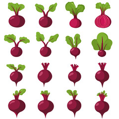 My Simple flat 2D icon beetroot with leaf set isolated on a white background, vector, flat design, animation design, simple flat 2D icon, minimalist design, clipart