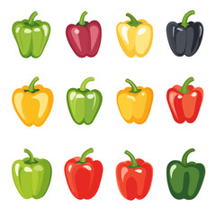 My Simple flat 2D icon colorful bell pepper set collection isolated on a white background, vector, flat design, animation design, simple flat 2D icon, minimalist design, clipart