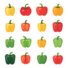 Very Simple flat 2D icon colorful bell pepper set collection isolated on a white background, vector, flat design, animation design, simple flat 2D icon, minimalist design, clipart