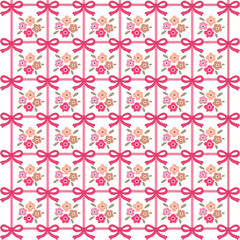 Cute Bows with Flowers Repeat Vector Patterns